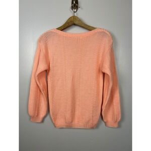 Vintage SPUNKY Pink Peach Knit Sweater Pullover Size Medium? USA Ski Jumper